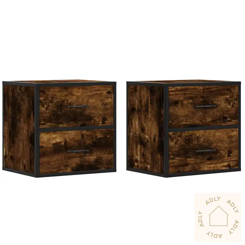 Veggmonterte Nattbord 2 Stk Røkt Eik 40X31X39,5 Cm