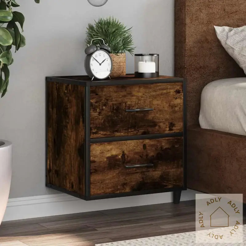 Veggmonterte Nattbord 2 Stk Røkt Eik 40X31X39,5 Cm