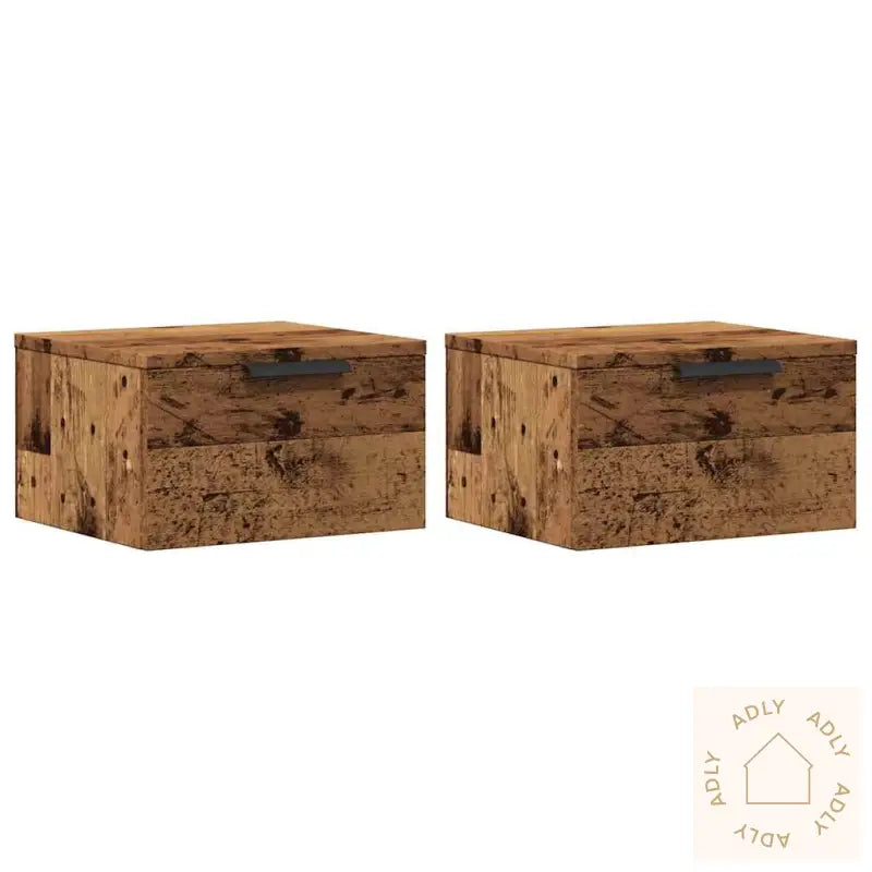 Veggmonterte Nattbord 2 Stk Gammelt Tre 34X30X20 Cm