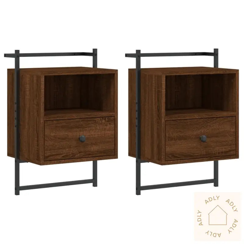 Nattbord Veggmontert 2 Stk Brun Eik 40X30X61 Cm Konstruert Tre