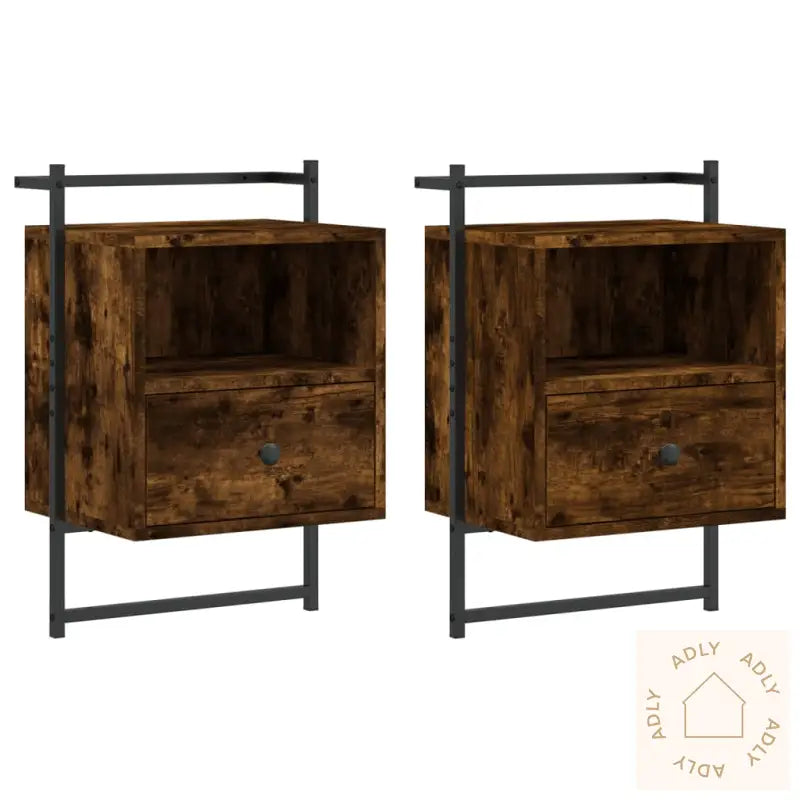 Nattbord Veggmontert 2 Stk Røkt Eik 40X30X61 Cm Konstruert Tre