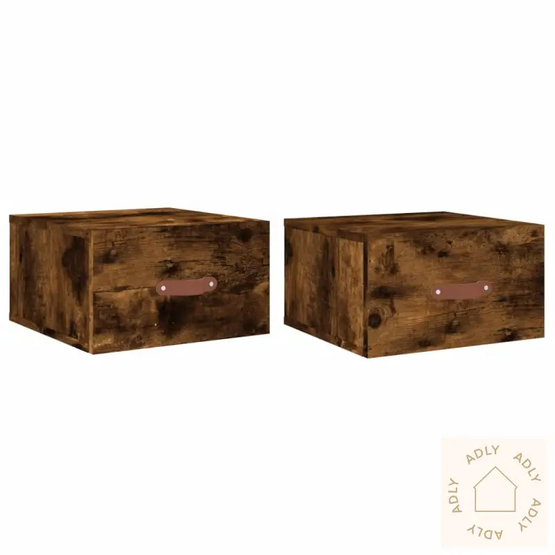 Veggmonterte Nattbord 2 Stk Røkt Eik 35X35X20 Cm