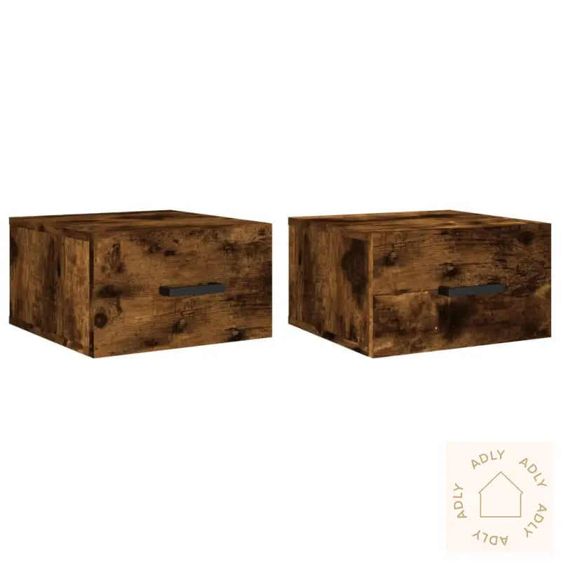 Veggmonterte Nattbord 2 Stk Røkt Eik 35X35X20 Cm