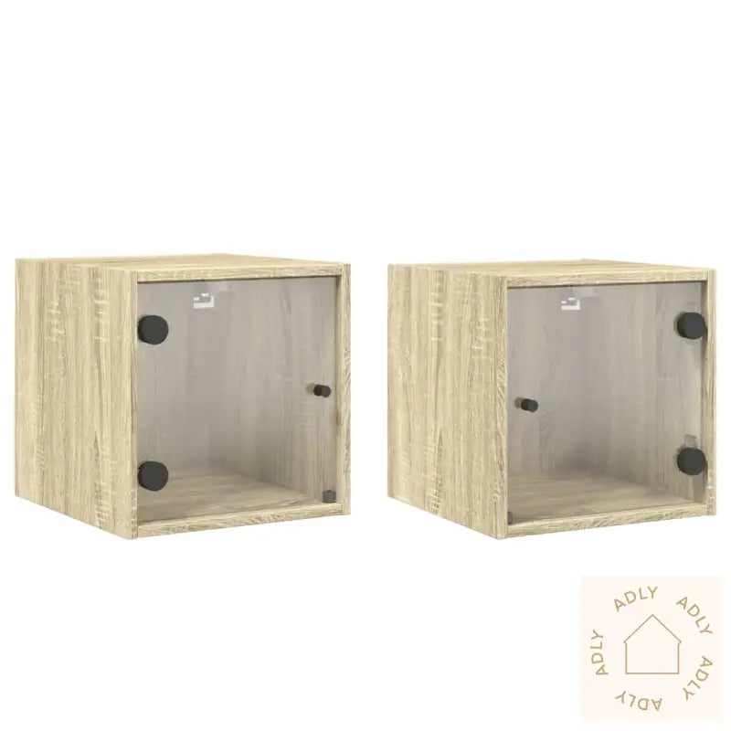Nattbord Med Glassdører 2 Stk Sonoma Eik 35X37X35 Cm