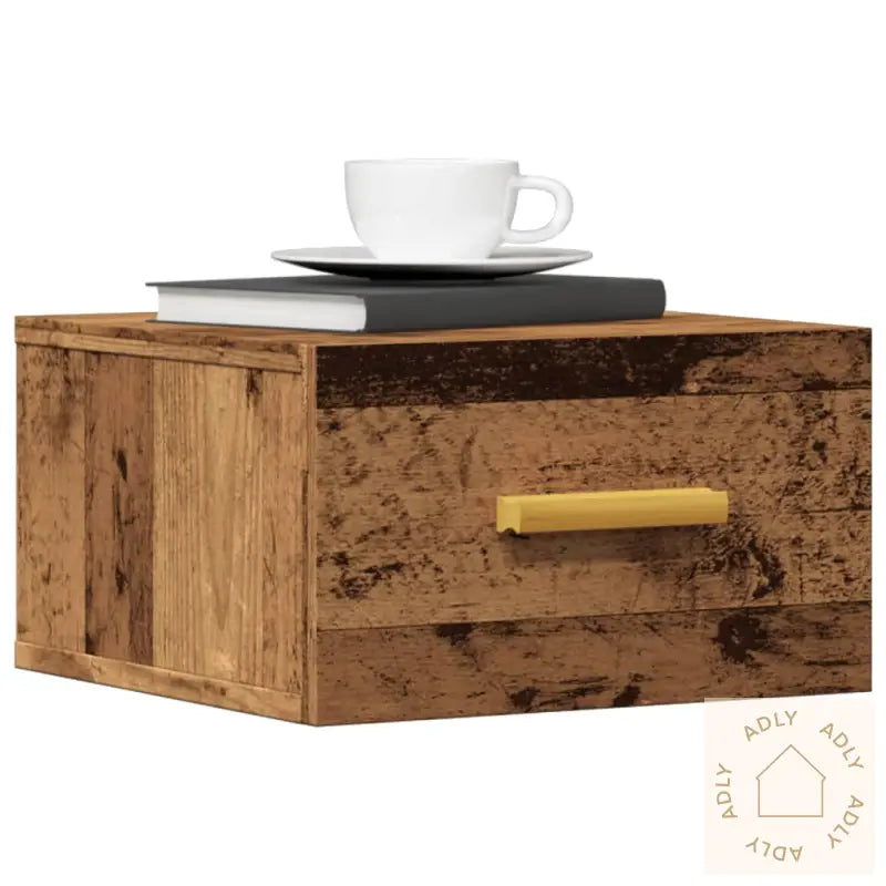 Veggmonterte Nattbord 2 Stk Gammelt Tre 35X35X20 Cm