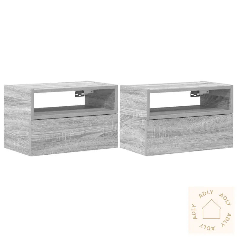Veggmonterte Nattbord 2 Stk Grå Sonoma 45X26X28,5 Cm