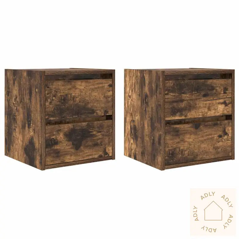 Veggmonterte Nattbord 2 Stk Røkt Eik 38X34X40 Cm