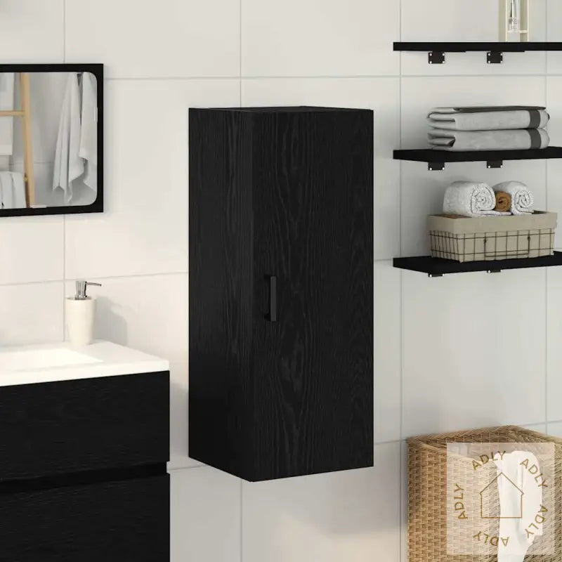 Veggmontert Skap Svart Eik 34,5X34X90 Cm Konstruert Tre