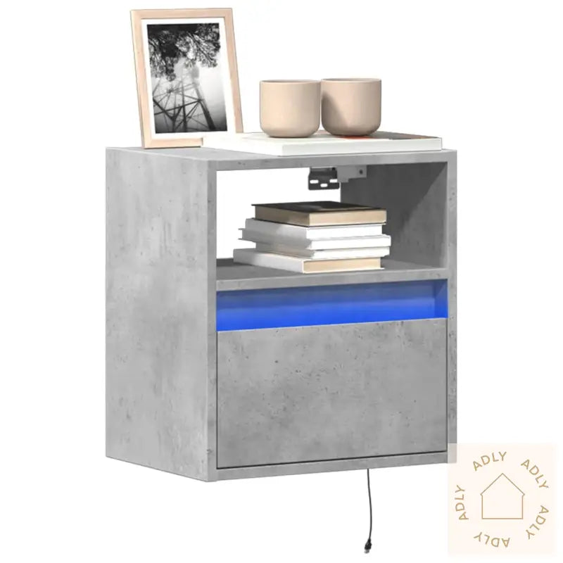 Vegghengte Tv-Benker Med Led-Lys 2 Stk Betonggrå 41X31X45 Cm