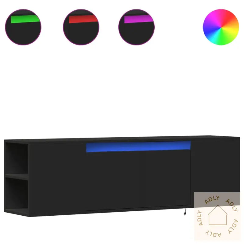 Vegghengt Tv-Benk Med Led Svart 135X31X39,5 Cm