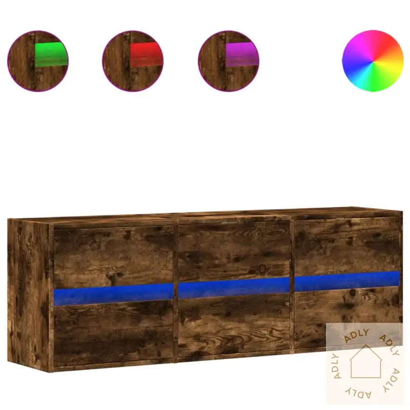 Vegghengt Tv-Benk Med Led Røkt Eik 130X31X45 Cm
