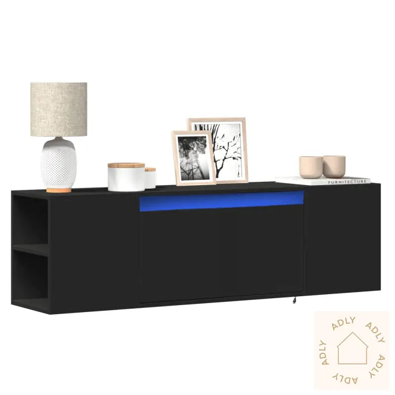 Vegghengt Tv-Benk Med Led Svart 135X31X39,5 Cm