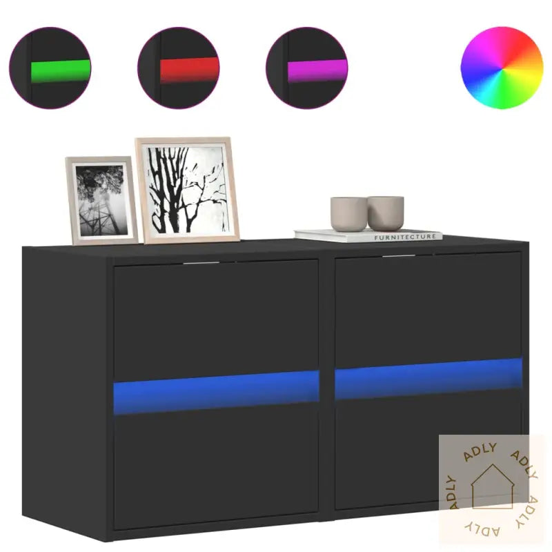 Vegghengte Tv-Benker Med Led 2 Stk Svart 41X31X45 Cm