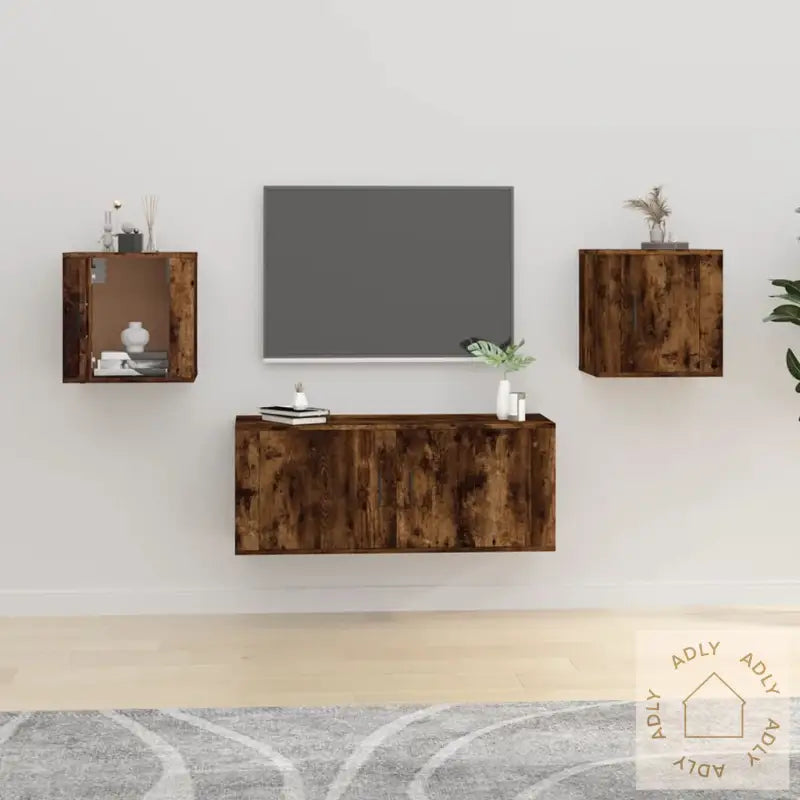 Vegghengte Tv-Benker 2 Stk Røkt Eik 40X34,5X40 Cm