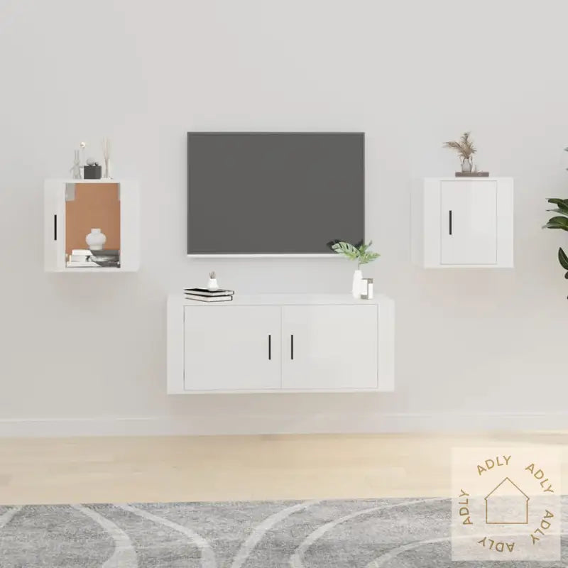 Vegghengte Tv-Benker 2 Stk Høyglans Hvit 40X34,5X40 Cm