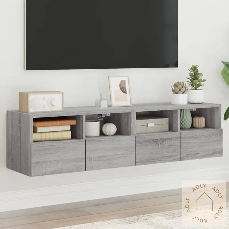 Vegghengte Tv-Benker 2 Stk Grå Sonoma 60X30X30Cm Konstruert Tre
