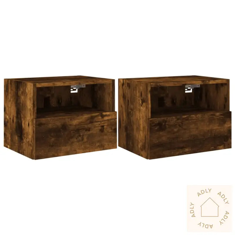 Vegghengte Tv-Benker 2 Stk Røkt Eik 40X30X30 Cm Konstruert Tre
