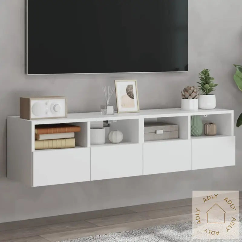 Veggmonterte Tv-Benker 2 Stk Hvit 60X30X30 Cm Konstruert Tre