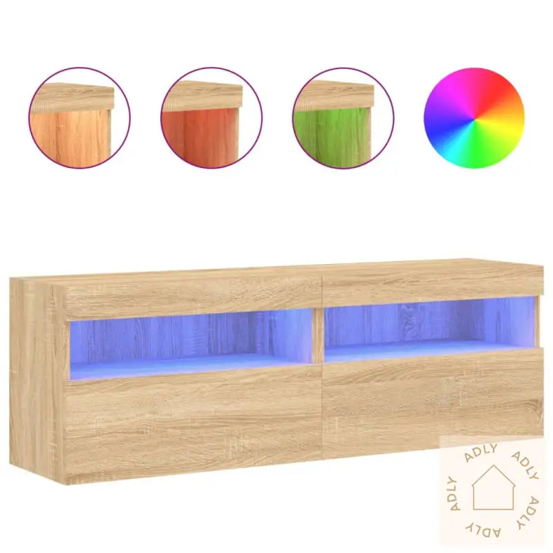 Vegghengte Tv-Benker Med Led 2 Stk Sonoma Eik 60X30X40 Cm