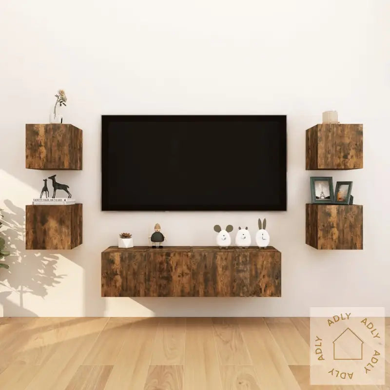 Vegghengte Tv-Benker 8 Stk Røkt Eik 30,5X30X30 Cm