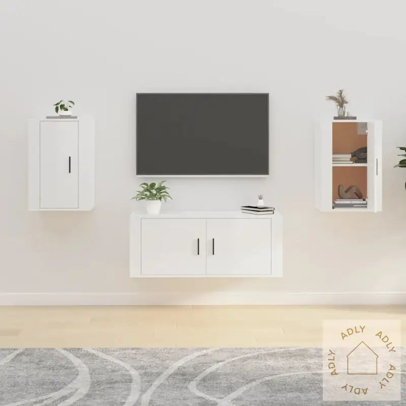 Vegghengte Tv-Benker 2 Stk Høyglans Hvit 40X34,5X60 Cm