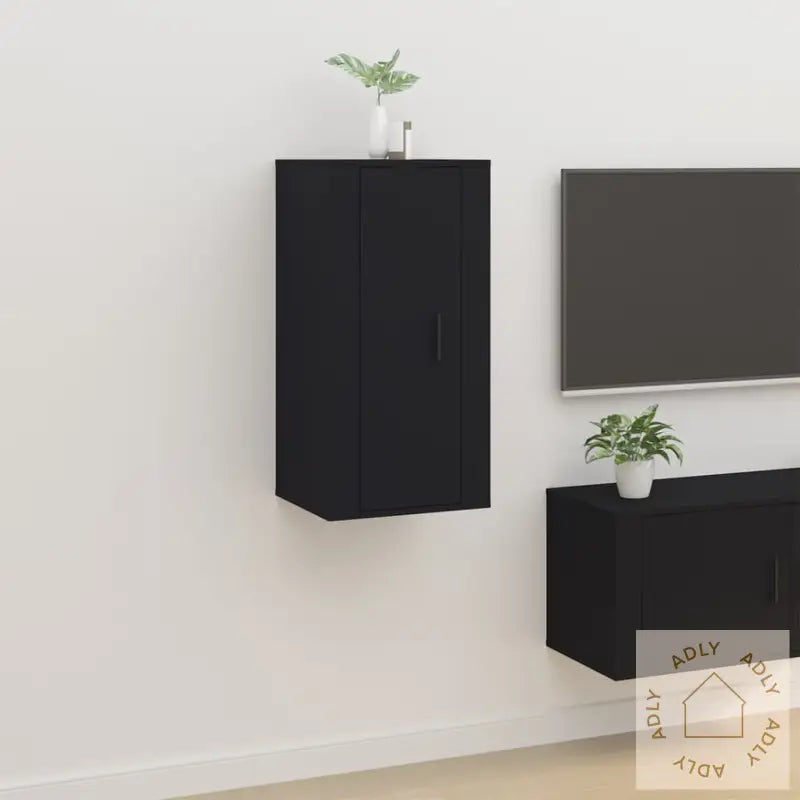 Vegghengt Tv-Benk Sort 40X34,5X80 Cm