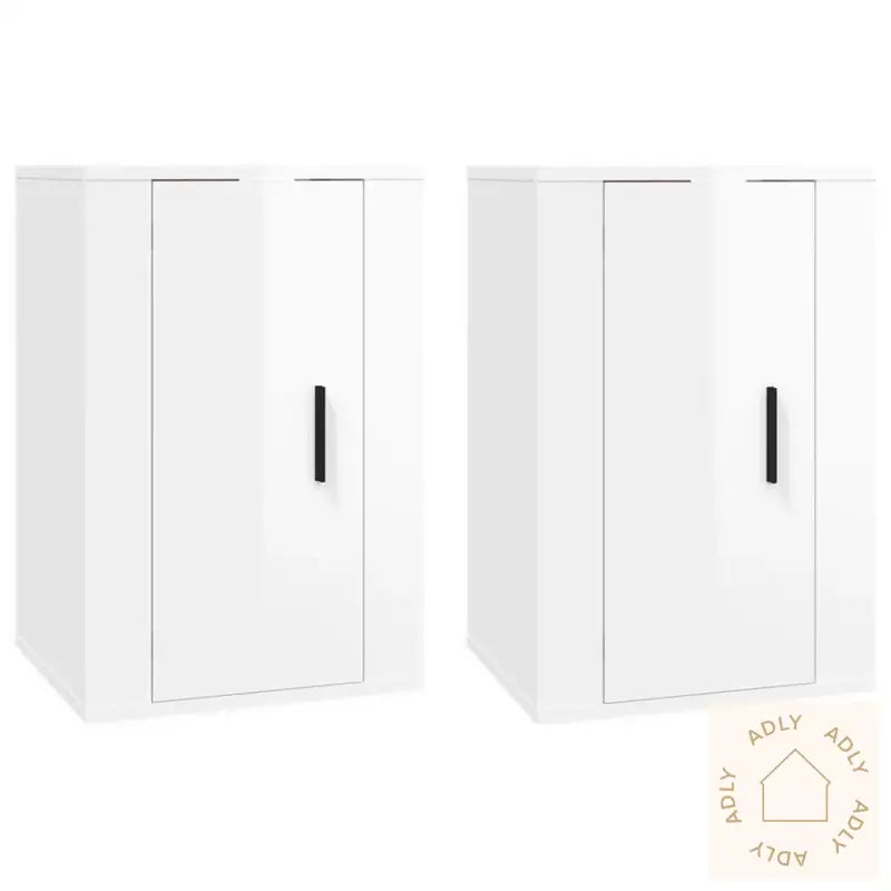 Vegghengte Tv-Benker 2 Stk Høyglans Hvit 40X34,5X60 Cm