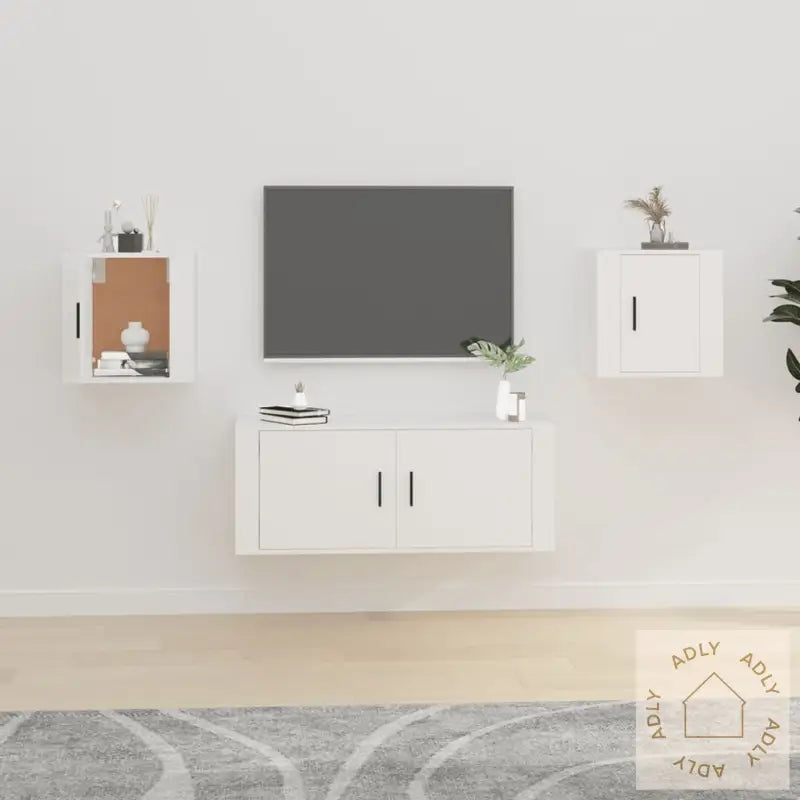 Vegghengte Tv-Benker 2 Stk Hvit 40X34,5X40 Cm