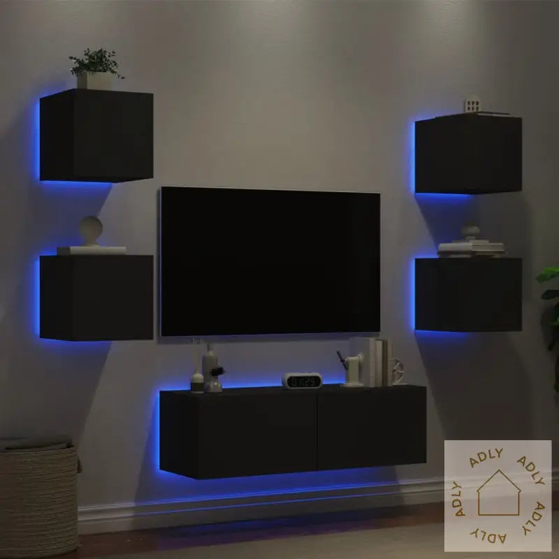 Vegghengte Tv-Benker Med Led 5 Stk Svart