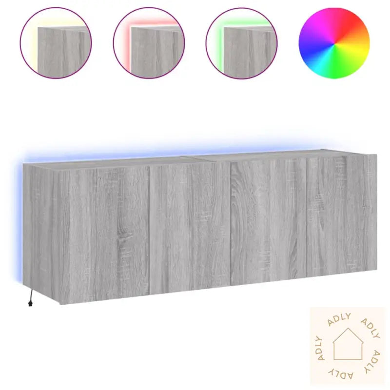Vegghengte Tv-Benker Med Led 2 Stk Grå Sonoma 60X35X41 Cm