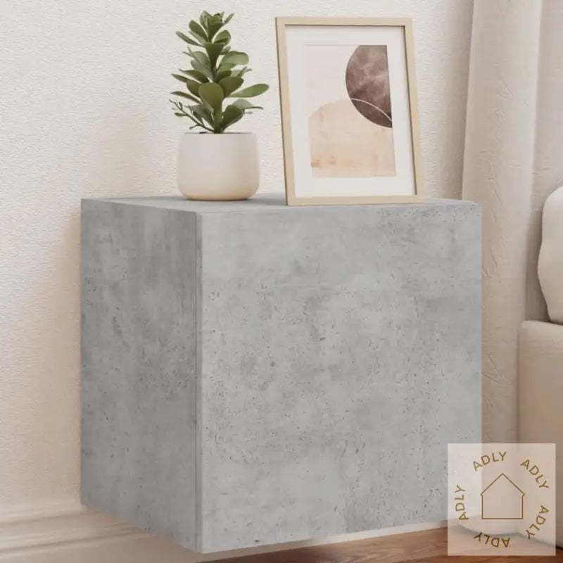 Vegghengte Tv-Benker Med Led-Lys 2 Stk Betonggrå 40,5X35X40 Cm