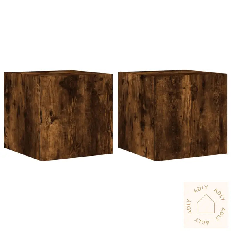 Tv-Benker Med Led-Lys 2 Stk Røkt Eik 30,5X35X30 Cm