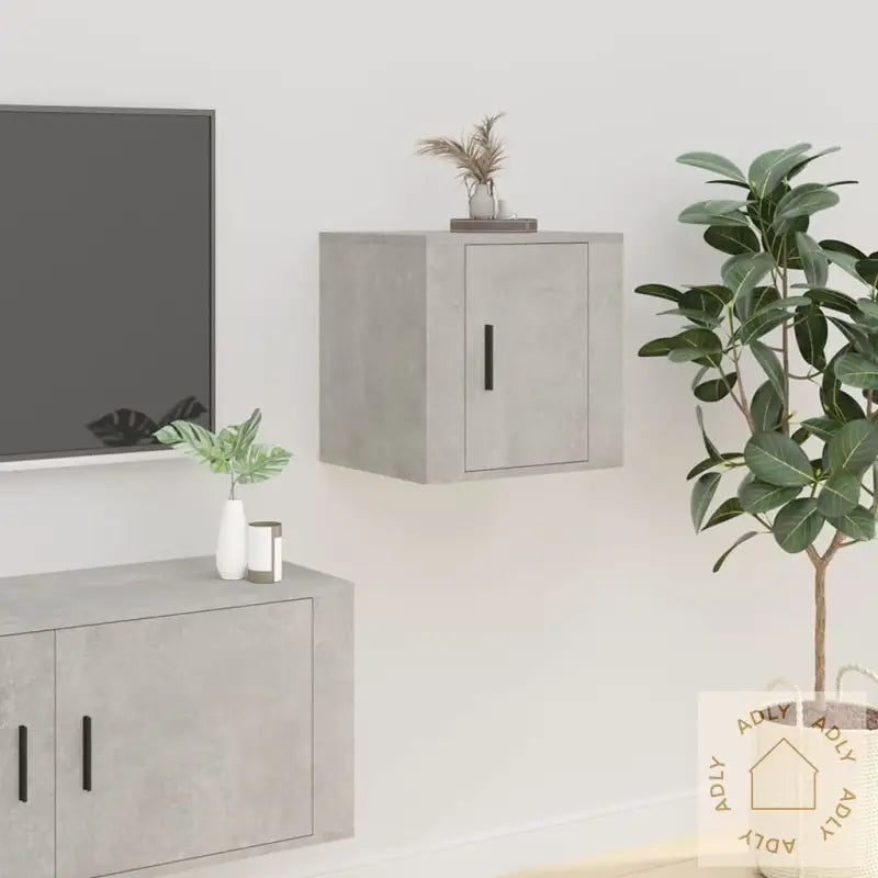 Vegghengte Tv-Benk Betonggrå 40X34,5X40 Cm