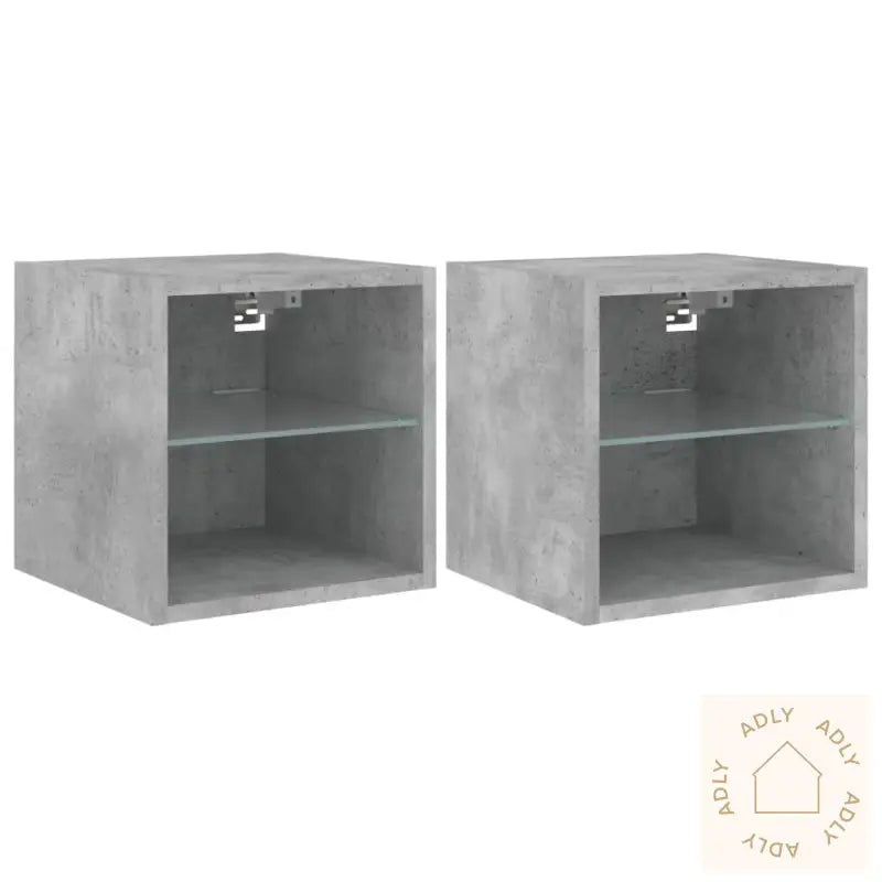 Vegghengte Tv-Benker Med Led 2 Stk Betonggrå 30X28,5X30 Cm