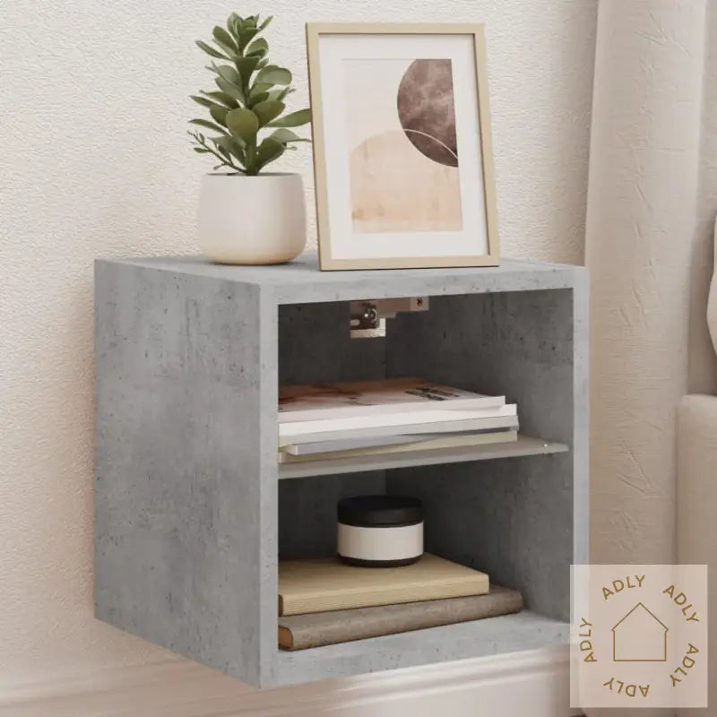 Vegghengte Tv-Benker Med Led 2 Stk Betonggrå 30X28,5X30 Cm