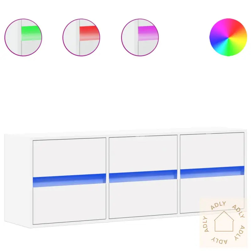 Vegghengt Tv-Benk Med Led Hvit 130X31X45 Cm