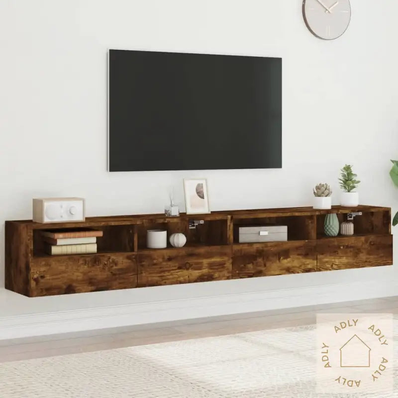 Vegghengte Tv-Benker 2 Stk Røkt Eik 100X30X30 Cm Konstruert Tre
