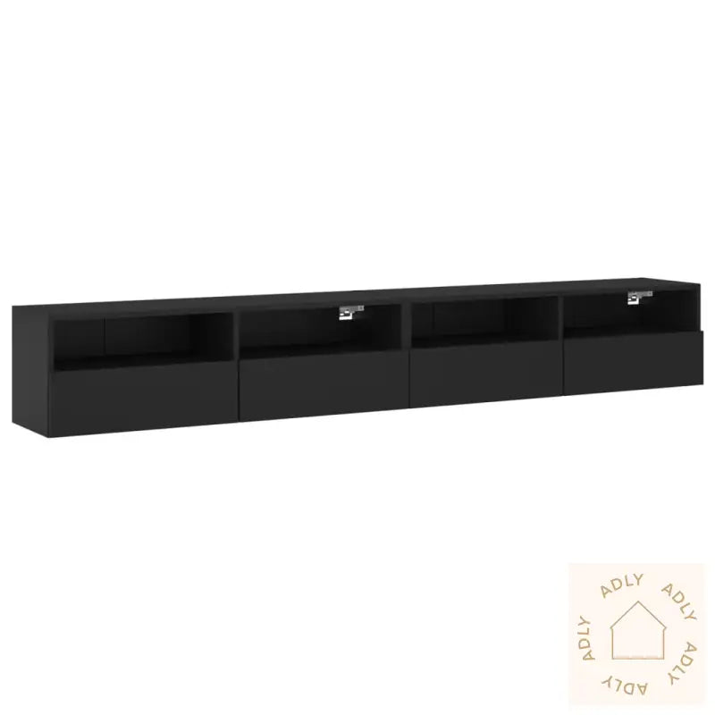 Vegghengte Tv-Benker 2 Stk Svart 100X30X30 Cm Konstruert Tre