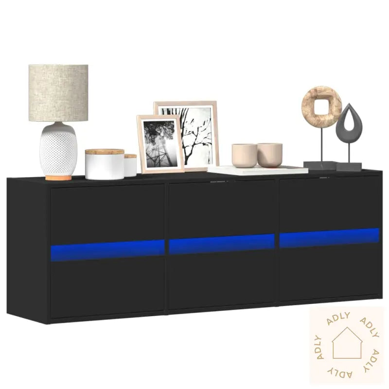 Vegghengt Tv-Benk Med Led Svart 130X31X45 Cm
