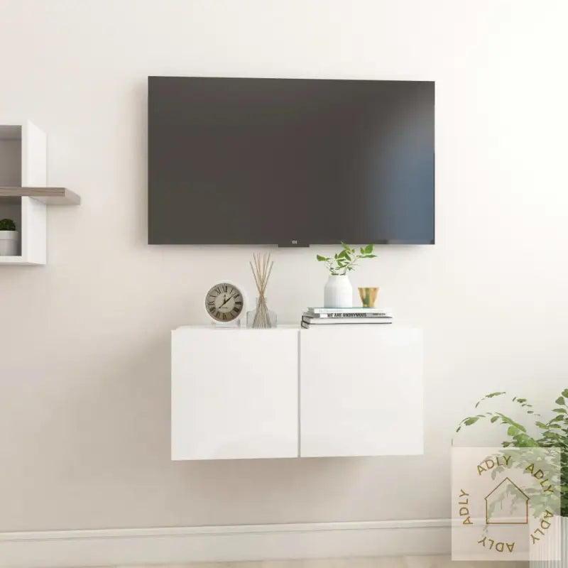 Hengende Tv-Benk Høyglans Hvit 60X30X30 Cm