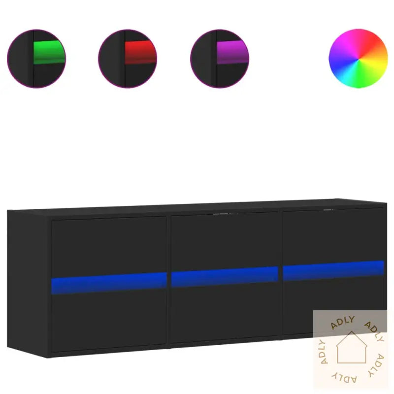 Vegghengt Tv-Benk Med Led Svart 130X31X45 Cm