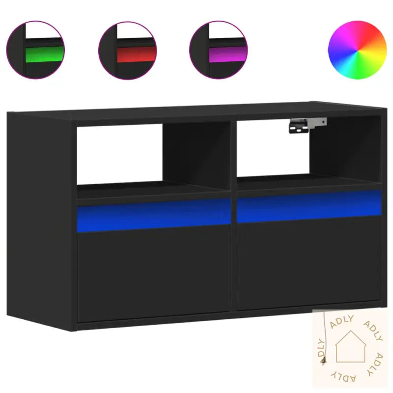 Vegghengt Tv-Benk Med Led Svart 80X31X45 Cm
