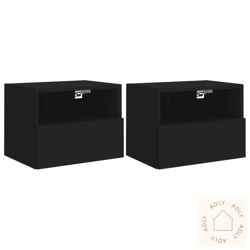 Veggmonterte Tv-Benker 2 Stk Svart 40X30X30 Cm Konstruert Tre