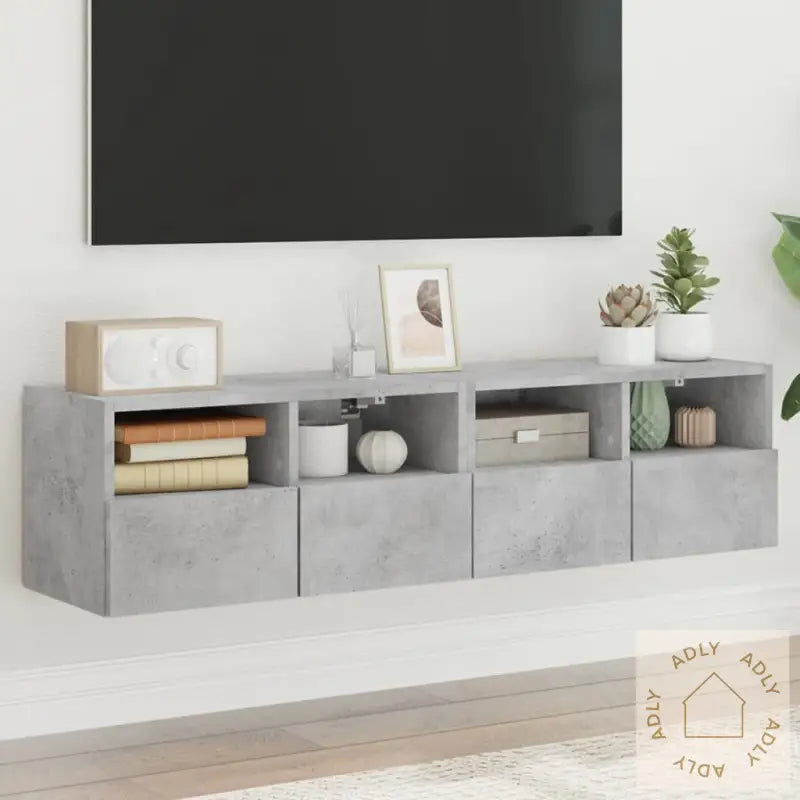 Vegghengte Tv-Benker 2 Stk Betonggrå 60X30X30 Cm Konstruert Tre