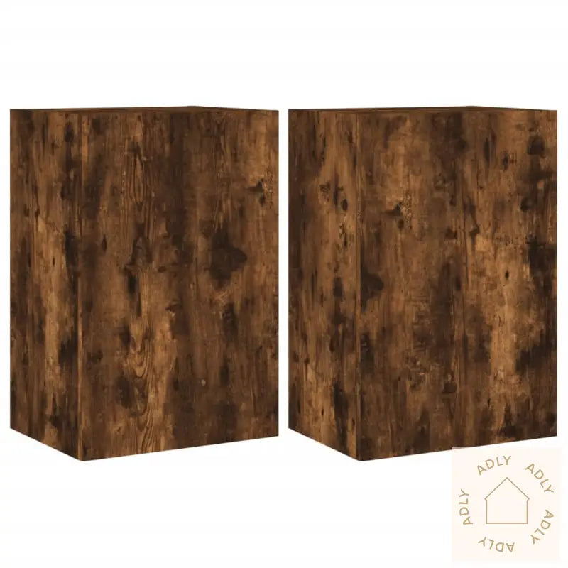 Vegghengte Tv-Benker 2 Stk Røkt Eik 40,5X30X60Cm Konstruert Tre