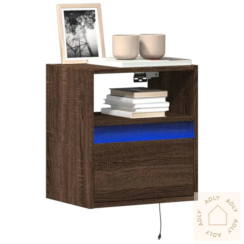 Vegghengte Tv-Benker Med Led 2 Stk Brun Eik 41X31X45 Cm