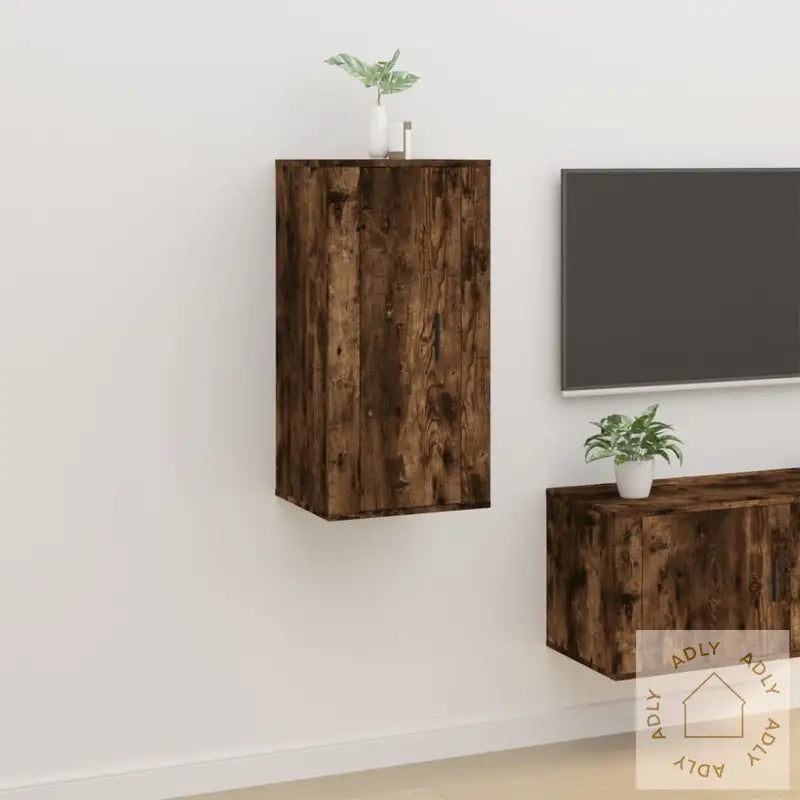 Vegghengt Tv-Benk Røkt Eik 40X34,5X80 Cm