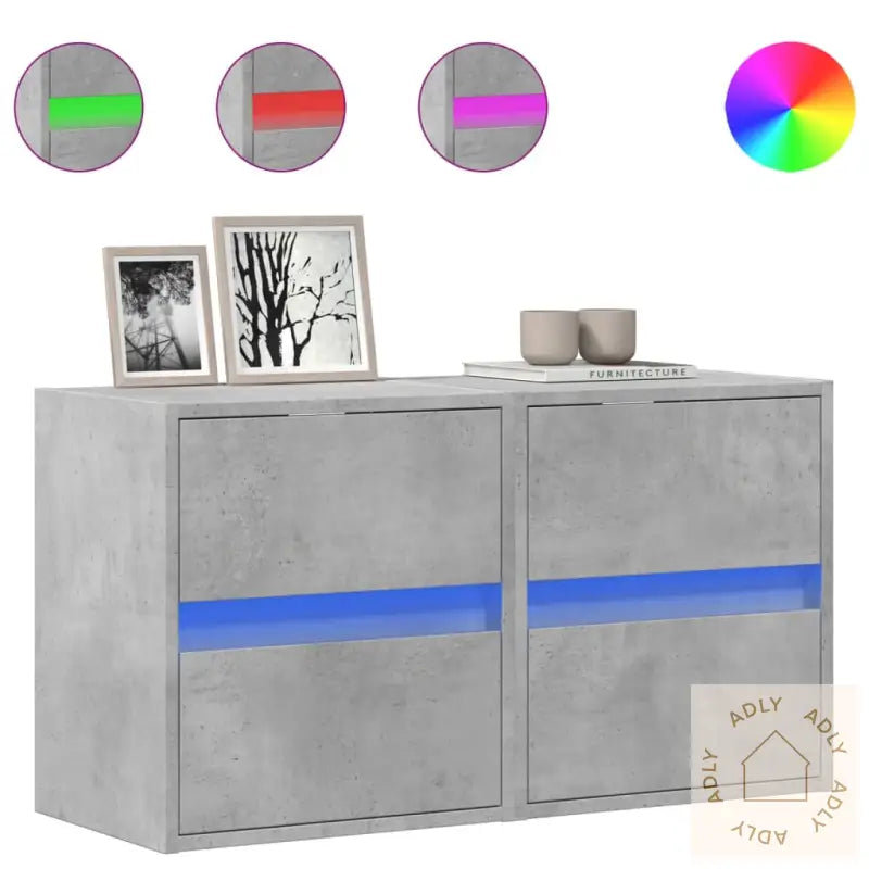 Vegghengte Tv-Benker Med Led-Lys 2 Stk Betonggrå 41X31X45 Cm