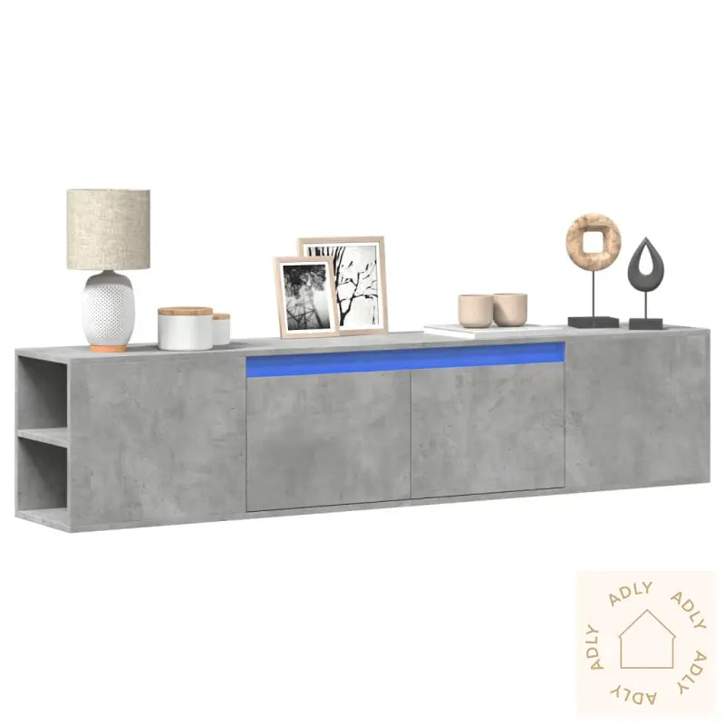 Vegghengt Tv-Benk Med Led Betonggrå 180X31X39,5 Cm