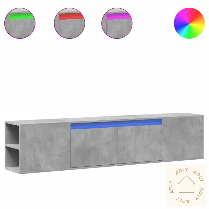 Vegghengt Tv-Benk Med Led Betonggrå 180X31X39,5 Cm